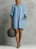 2026 Roupa Feminina Transfronteiriça Amazon Europeia Americana Retrô Cor Sólida Temperamento Manga Longa Ombro a Ombro Vestido Midi Casual Vestido de Algodão Linho