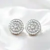 Aretes de Tachuela de Cobre con Circonita de Diamante Completo para Hombre, Lujo Ligero, Exquisitos, Versátiles, Estilo de Gama Alta, Aretes Redondos de Puntos para Hombres y Mujeres