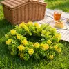 Guirnaldas de flores verdes artificiales estilo casa de campo, guirnaldas de primavera rurales para puerta con flores verdes y amarillas realistas, guirnaldas de flores artificiales para decoración del hogar en paredes de puerta principal, decoraciones festivas estacionales de Pascua, San Valentín, verano