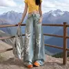 Jeans anchos de pierna recta desgastados azul claro para mujer, otoño, corte holgado, desgastados, adelgazantes, vintage, calle alta, pantalones rectos