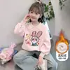 Moletom de Lã para Meninas Inverno Crianças Espessado Moletom Integrado Menina Coelho de Desenho Animado Gola Moda Top de Algodão