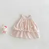 Dianxi Verano Nuevo Bebé Dulce 3D Dibujos Animados Chaleco Vestido para Bebés Niñas Elegante Patchwork Gasa Cuello Halter Vestido