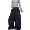 Pantalones Casuales Retro de Nicho Estilo Europeo y Americano Transfronterizos para Mujer Pantalones Cargo de Pliegues Multibolsillos para Mujer Pantalones Casuales Rectos Holgados para Mujer