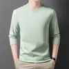 Camiseta de Manga Larga de Algodón de Fibra Larga para Hombre Otoño 2025 100% Algodón Cuello Redondo Superior Camiseta Casual Básica para Hombre