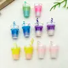 Resina Simulada Chá de Leite Milkshake Copo Canudo Bebida Pingente DIY Bolsa Fofa Corrente de Celular Ornamento Pendurado Acessórios