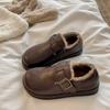 Sapatos Birkenstock de Couro com Solado Grosso para Mulheres 2025 Novos Outono e Inverno Botas de Neve Forradas com Lã Birkenstock Pequenos Sapatos de Couro Mocassins Sapatos de Algodão Peludos
