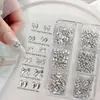 Acessório de Laço de Metal para Nail Art com 6 Compartimentos Pedras Strass Coloridas Redondas com Fundo Plano Luxo Leve Laços 3D Decorações para Unhas