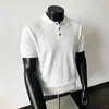 Camisa Polo de Punto de Manga Corta para Hombre con Cuello Camisero, Textura Hueca, Estilo Old Money, Seda de Hielo, Verano, Venta al por Mayor de Fábrica Transfronteriza