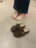 Chinelos de Lã Retrô com Forro de Fleece e Pelo de Baotou de Algodão para Usar na Rua Outono e Inverno 2025 Sapatos Slip-On Preguiçosos com Solado Grosso Birkenstock para Mulheres
