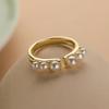 Anillo Abierto Geométrico de Perla con Chapado en Oro Real de Cobre Simple Transfronterizo Aogu para Mujer Ins Nicho Retro Elegante Nuevo