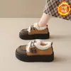 Sapatos de Couro com Solado Grosso para Mulheres 2026 Novos Mocassins Outono e Inverno Estilo Britânico Retrô Sapatos Femininos Sapatos de Algodão Quentes com Forro de Lã
