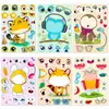 6 Folhas/Pacote Brinquedos Infantis Criativos Feitos à Mão DIY Adesivos de Desenho Animado Pequenos Animais Adesivos de Quebra-Cabeça Adesivos Infantis
