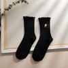 Venta de liquidación: Calcetines de Encaje para Primavera y Otoño para Mujer, Calcetines Largos de Algodón Gruesos a Rayas con Margarita, Patrón de Margarita de Encaje Fruncido Vintage
