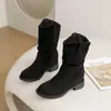 Couro Macio~Botas de Cano Curto Maillard Femininas Outono Novo Retro Botas Martin Salto Grosso Botas Empilhadas Altura Oculta Botas Western Cowboy