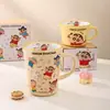 Taza medidora de cerámica oficial de la colaboración de Crayon Shin-chan, para uso doméstico, ideal para leche, desayuno y repostería creativa, con marcas para una fácil medición