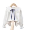 Camisa branca infantil para meninas, uniforme escolar fino de algodão puro de manga comprida para alunos do ensino fundamental e médio, camisa branca para meninas, tamanho de desempenho