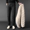 Calças de Lã de Cordeiro de Inverno para Homens, Forradas com Fleece, Espessadas, à Prova de Vento, Impermeáveis, Quentes para Uso Externo, de Perna Reta, de Algodão, Calças de Moletom Plus Size