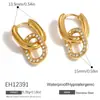 Pendientes de Acero Inoxidable Más Vendidos Transfronterizos con un Toque de Lujo Ligero y Gama Alta, Incrustación de Diamante Redondo, Chapados en Oro de 18 Quilates, Pendientes Impermeables y que Conservan el Color
