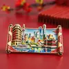Imanes de nevera magnéticos personalizados de la ciudad de Shanghái, productos culturales y creativos, imanes de nevera metálicos con arena líquida del Bund y la Perla Oriental