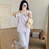 Pijama fofa de estilo doce transfronteiriço para menina com estampa de coração, verão, seda, manga curta, duas peças, atacado