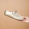 Verano Suela Gruesa Tejido Nuevo Estilo Slip-On Mujer Hueco Transpirable Punta Cerrada Medias Zapatillas Versátiles y de Moda
