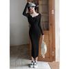 Vestido de Punto Elegante Estilo Puro Deseo Transfronterizo con Cuello Semiabierto para Mujer, Nuevo Otoño Ajustado Bodycon Suéter Vestido Largo