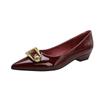 Zapatos de tacón alto gruesos de punta color nude, Zapatos de mujer de charol poco profundos de tacón bajo para primavera y otoño, Zapatos de salón de punta estilo francés