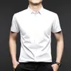 Camisa Popular de Lujo Ligero de Alta Gama Sin Costuras de Color Sólido con Cuello Solapa Oscura de Manga Corta de Seda de Morera Nuevo Estilo de Verano para Hombre