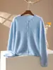 Cardigan de Gola Redonda com Borda Enrolada e Forro de Lã para Mulheres, Jaqueta de Tricô Macia e Texturizada, Suéter Casaco Versátil Suave Afinando para Outono e Inverno