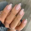 Oval Temperamento Rosa Natural Triângulo Francês Glitter Nail Art Brilhante Menina Gentil Unha Postiça Armadura de Vestir