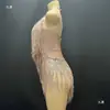 Nuevo Vestido de Danza Latina Brillante con Flecos 2025 en Color Nude, Ajustado, Elegante, Sexy, Mono Ultra Corto
