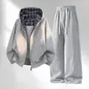 Conjunto de Dos Piezas Falsas de Estilo Nuevo para Primavera 2026 para Hombres y Mujeres, Sudadera con Capucha Retro Americana de Moda, Cárdigan de Primavera y Otoño para Parejas