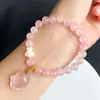 Pulseira de Cristal Yao Crystal Cristal Rosa Natural Pulseira de Raposa de Cristal Rosa Feminina Flor de Pessegueiro Rosa Cristal Raposa Masculina Joia Presente Atacado