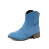 Bota feminina de couro simples, cano baixo, bico redondo, 40, salto baixo, moda, bota feminina, bota curta, 43, comércio exterior, em estoque, algodão
