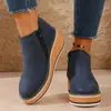 Botas de tornozelo com salto anabela de inverno para mulheres 2026 novo modelo tamanho grande plataforma de sola grossa zíper lateral botas de moda transfronteiriças em estoque