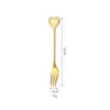 Cuchara y tenedor de acero inoxidable en forma de corazón, cuchara creativa para postre de pastel, cuchara para remover café, palillo para snacks de té de la tarde, cuchara de mango largo
