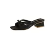 Pantuflas para mujer, nueva colección de verano 2026: Sandalias de tira única, puntera cuadrada, tacón grueso, con moño estilo francés, adecuadas para usar al aire libre, tacones altos para mujer