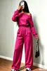 721 Outono/Inverno Novo Cruzamento de Fronteira Europeu e Americano Roupas Femininas: Conjunto de Duas Peças: Moletom Justo com Gola Off-Shoulder e Cintura Marcada + Calça Wide Leg com Bolsos