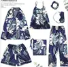 Pijama Delgado Estilo Ins Transfronterizo de Comercio Exterior para Mujer, Conjunto de Siete Piezas para Primavera y Otoño, Ropa de Casa con Patrón de Grulla, Pijama Delgado para Todas las Estaciones