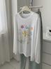 Blusa Fresca de Tencel com Proteção Solar para Mulheres, Estilo Coreano Rejuvenescedor, Estampa Floral, Gola Redonda, Solta, Manga Longa, Camisa Camiseta de Ar Condicionado para o Verão