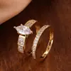 Explosiones deseo anillo de ojo de caballo europeo y americano circón bañado en plata calidad oro 18K anillo de dos piezas Factory venta directa al por mayor