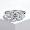 Anel de Prata Esterlina S925 de 4 Quilates de Moissanita da Fábrica Original, Anel de Diamante de Moissanita Três em Um, Joias de Prata Transfronteiriças Europeias e Americanas