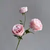 Rosa de Austin de Tres Cabezas Boda Flor Artificial Flor Artificial Hogar Boda Ramo Artificial Hotel Sala de Estar Mesa de Comedor Flor de Seda