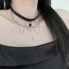 Collar con colgante de cadena de cuero con alas de diamantes de imitación y estrellas, estilo chic y elegante, de doble capa, para clavícula.