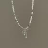 Collar con colgante de circonita y lazo de amor para mujer, de plata rota, ligero, de lujo, retro, elegante, combinable con todo, cadena para clavícula.