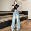 Jeans de Pierna Ancha Retro Azul Nuevos para Mujer, Tallas Grandes, Cintura Alta, Corte Holgado, Adelgazantes, Pantalones de Longitud Completa, Primavera/Otoño 2026