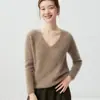 Suéter de Cachemira con Cuello en V de Estilo Sencillo para Mujer Moda Otoño/Invierno Suéter de Punto Pulóver Holgado Capa Base Suéter Ropa Interior Top