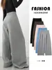 Calça Esportiva Cinza Plissada Solta Estilo Coreano Feminina Outono 2026 Novo Estilo Emagrecimento Caimento Casual Preguiçoso Calça Jogger de Perna Larga