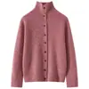 Novo Cardigan Tricotado Espessado de Gola Alta Mistura de Seda e Caxemira Outono/Inverno 2025 com Fio Floral de Manga Longa, Top Macio e Aveludado para Mulheres