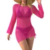2026 Novo Biquíni Sexy de Renda Mesh Europeu e Americano Robe de Praia Vestido de Renda Saia de Mesh Traje de Banho Longo para Mulheres